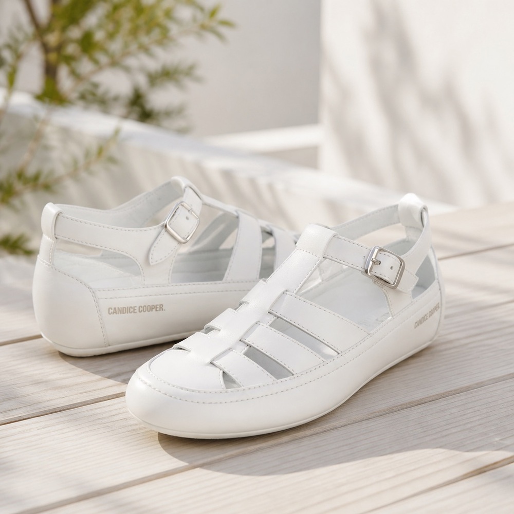 Candice Cooper White Women's Soft Leather Comfort Fisherman Flat Sandals